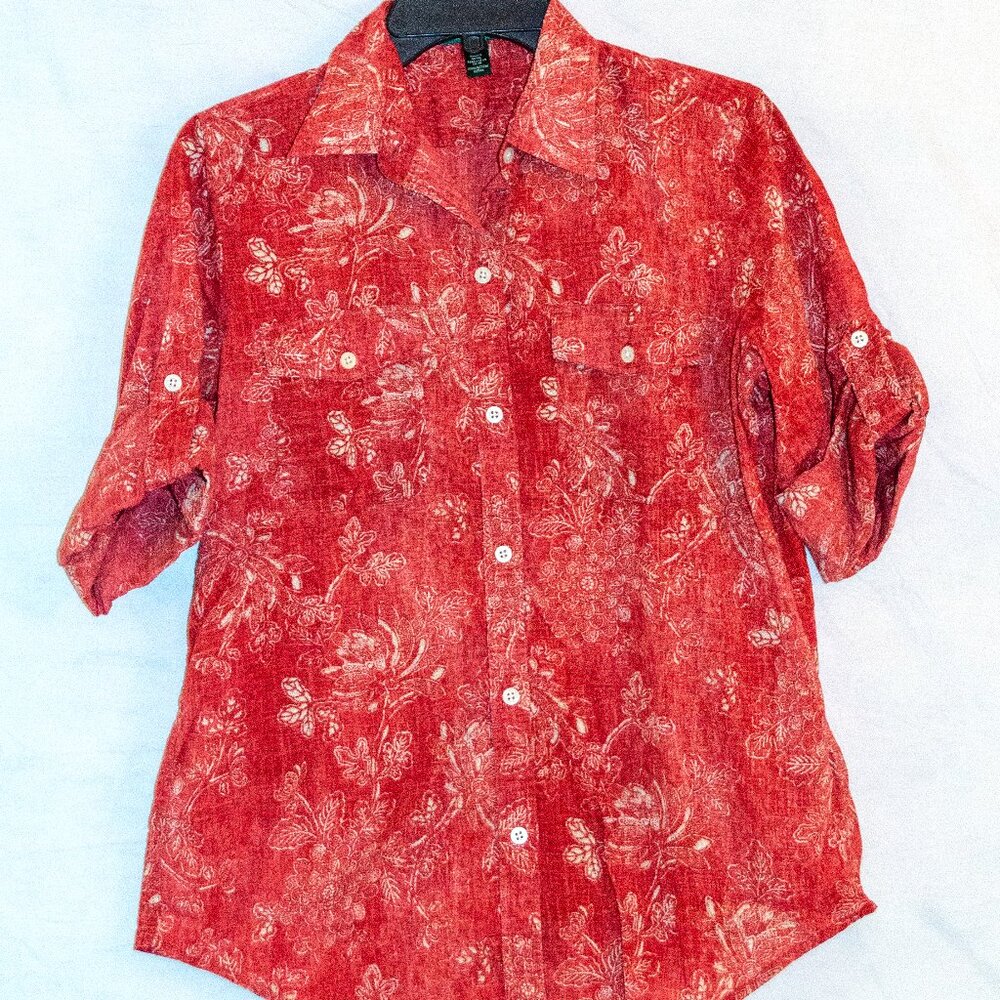 Lauren Jeans Co. Ralph Lauren Women’s Medium Red Floral Button-Down Shirt